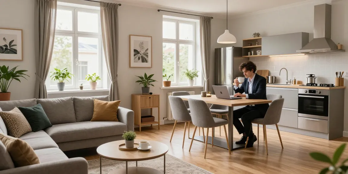 Gemütliche Monteurwohnung Hannover für Geschäftsreisende mit modernem Interieur und Arbeitsbereich.