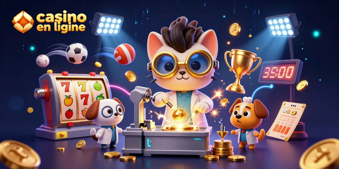Les jeux au casino en ligne avec un chat scientifique fou et son assistant chien créent une machine à pièces d'or.