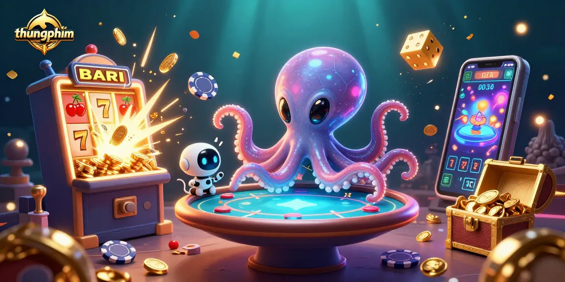 Experience thungphim excitement with an alien octopus and thrilling casino elements in this vibrant illustration.