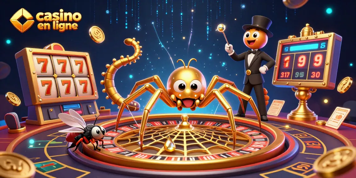 Découvrez le monde du casino en ligne où une araignée dorée tisse des toiles de jeu captivantes avec un croupier centipède.