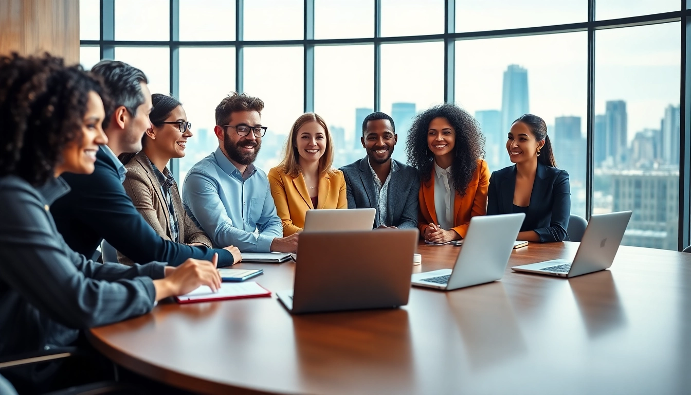 Showcasing founder leadership insights through a diverse group collaborating in a modern boardroom.