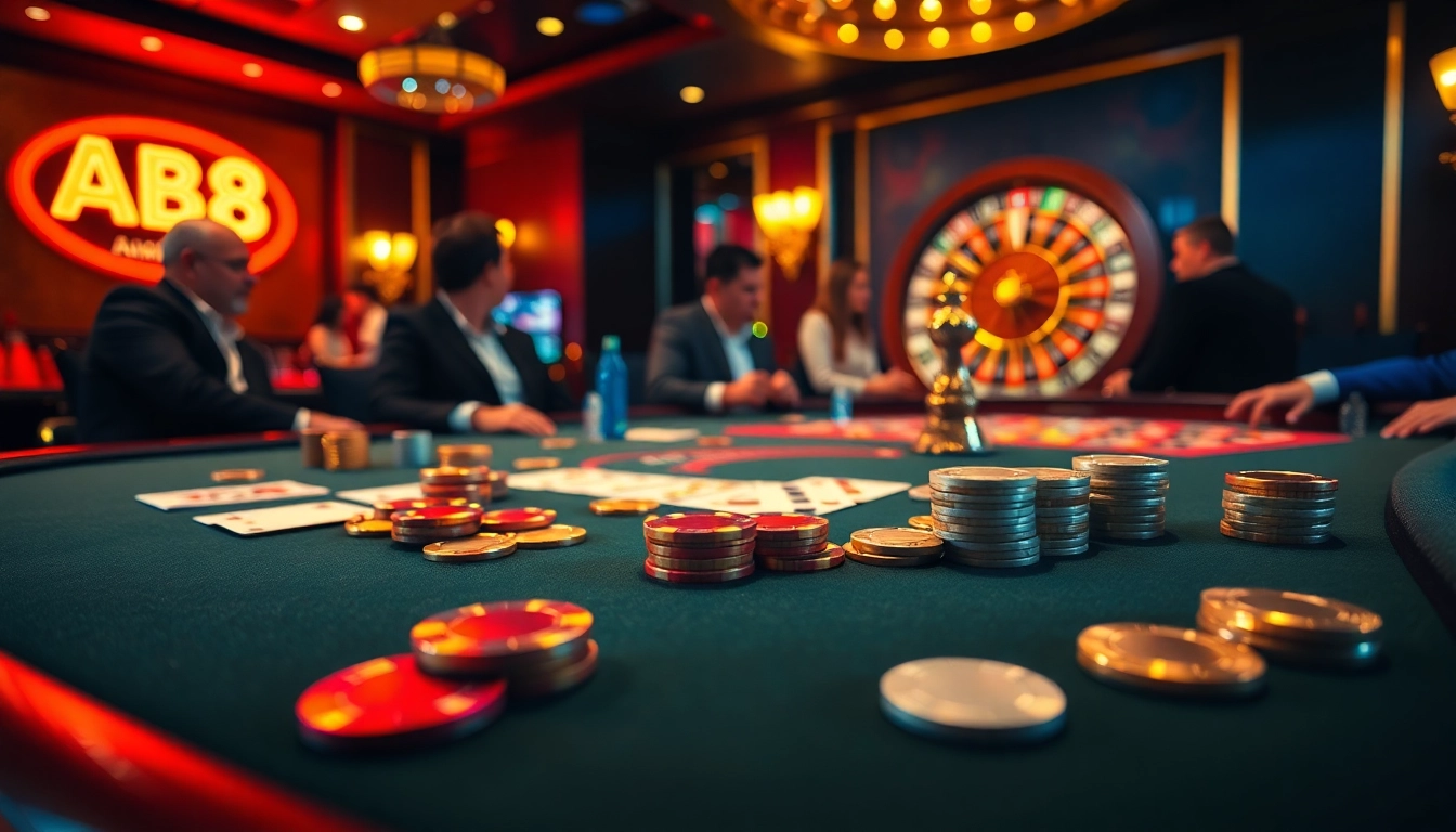 Engage with thrilling games at ABC8 with a vibrant casino atmosphere featuring poker and roulette.
