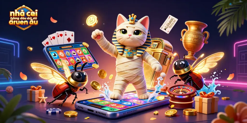 Chơi tại nhà cái hàng đầu đến từ châu âu với hình ảnh sinh động về mèo xác ướp và đồ dùng cá cược.
