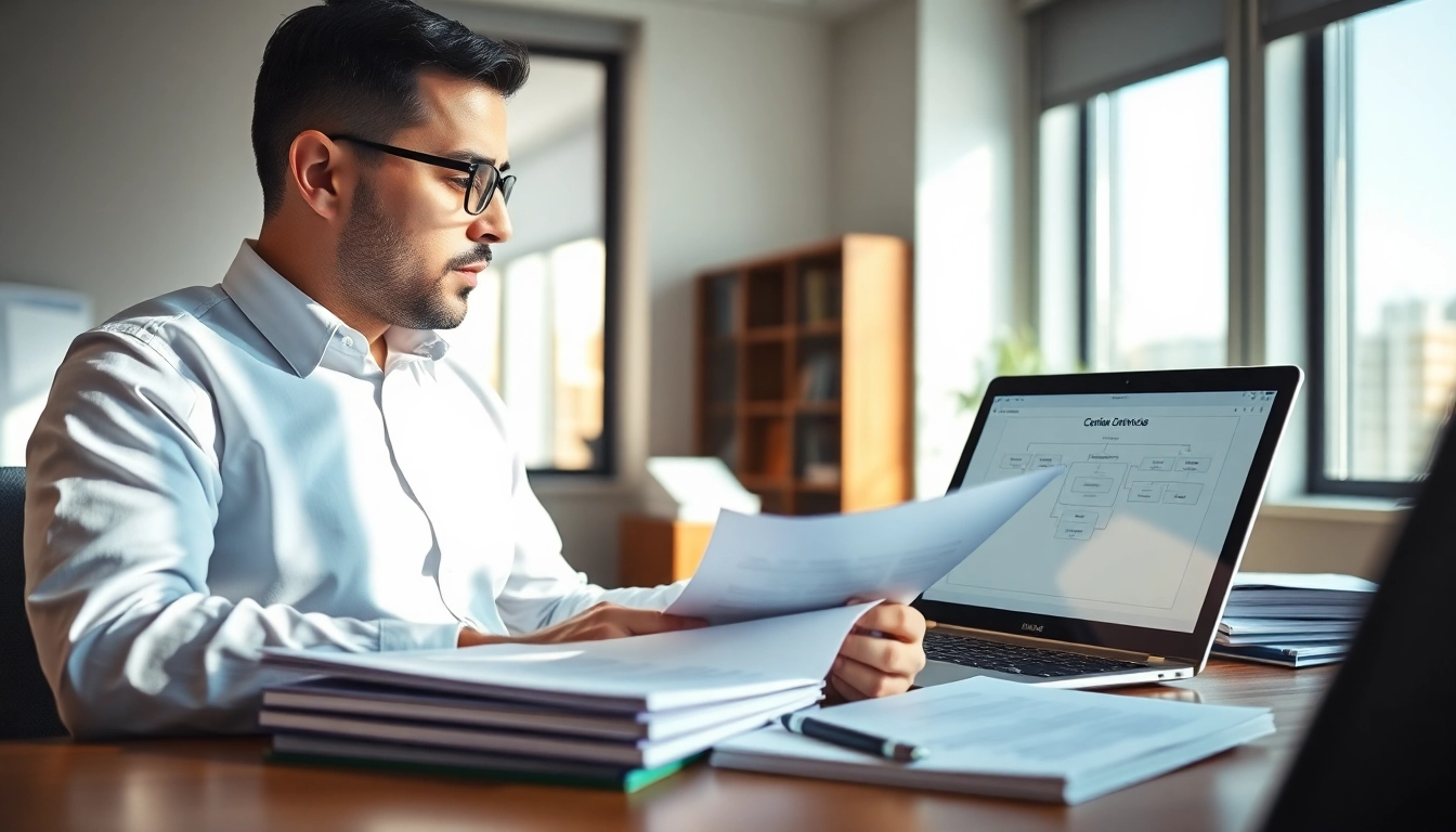 Review FCPA/DCAA/Flowdown/ITAR/EAR compliance documents with a focused professional in an organized office.