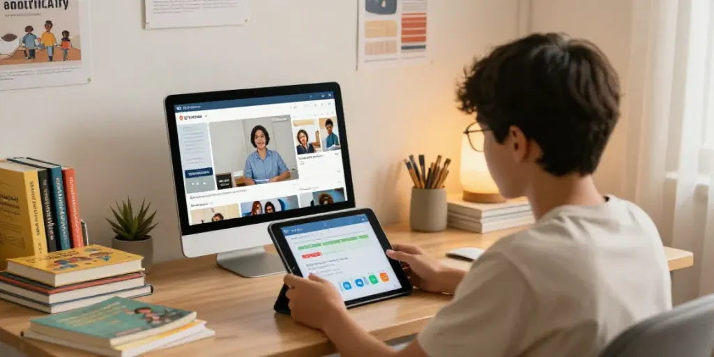 Toto's innovative online English learning environment with interactive video lessons and engaging resources.