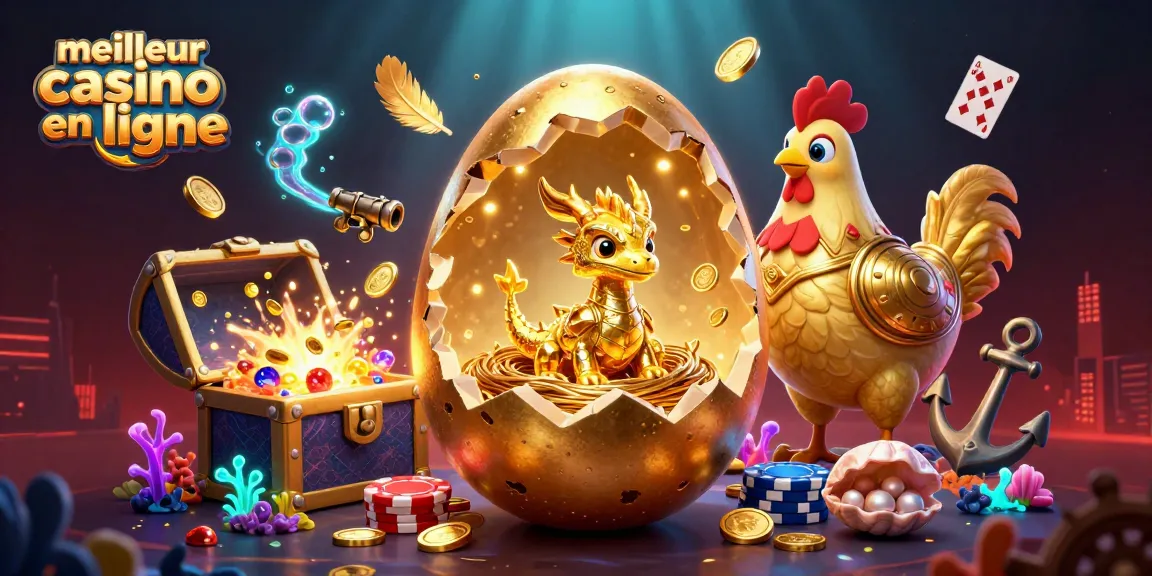 Visualisez le meilleur casino en ligne avec un dragon doré et des jetons de poker expliquant la chance.