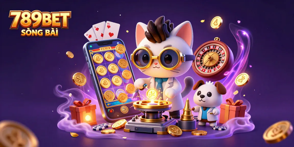 Engage with vibrant 789BET SÒNG BÀI illustration filled with casino elements, gold coins, and dynamic visuals.