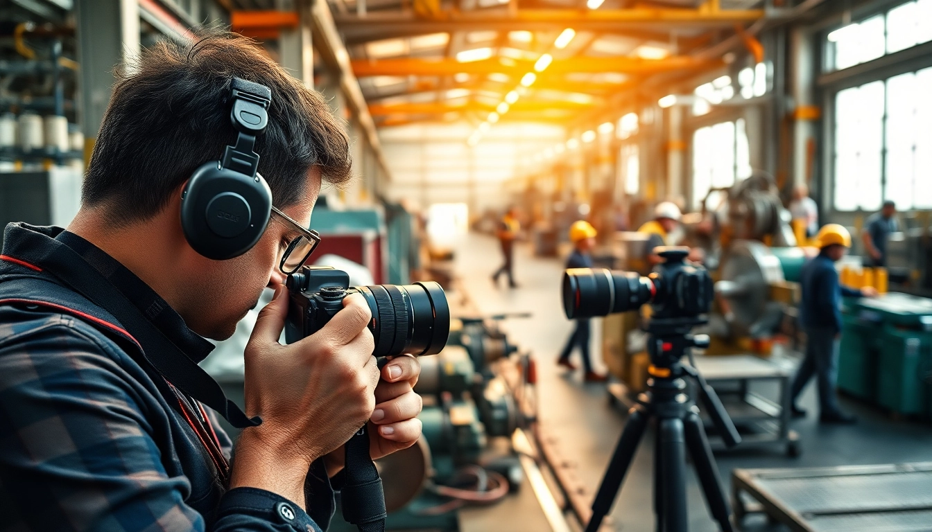 Fotografo Industriale in azione, cattura immagini di processi produttivi in un ambiente di lavoro dinamico.