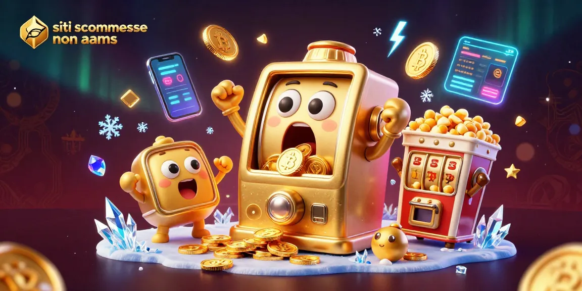 Siti scommesse non AAMS: illustrazione di una slot machine vincente, con spazio per criptovalute e dettagli di gioco.