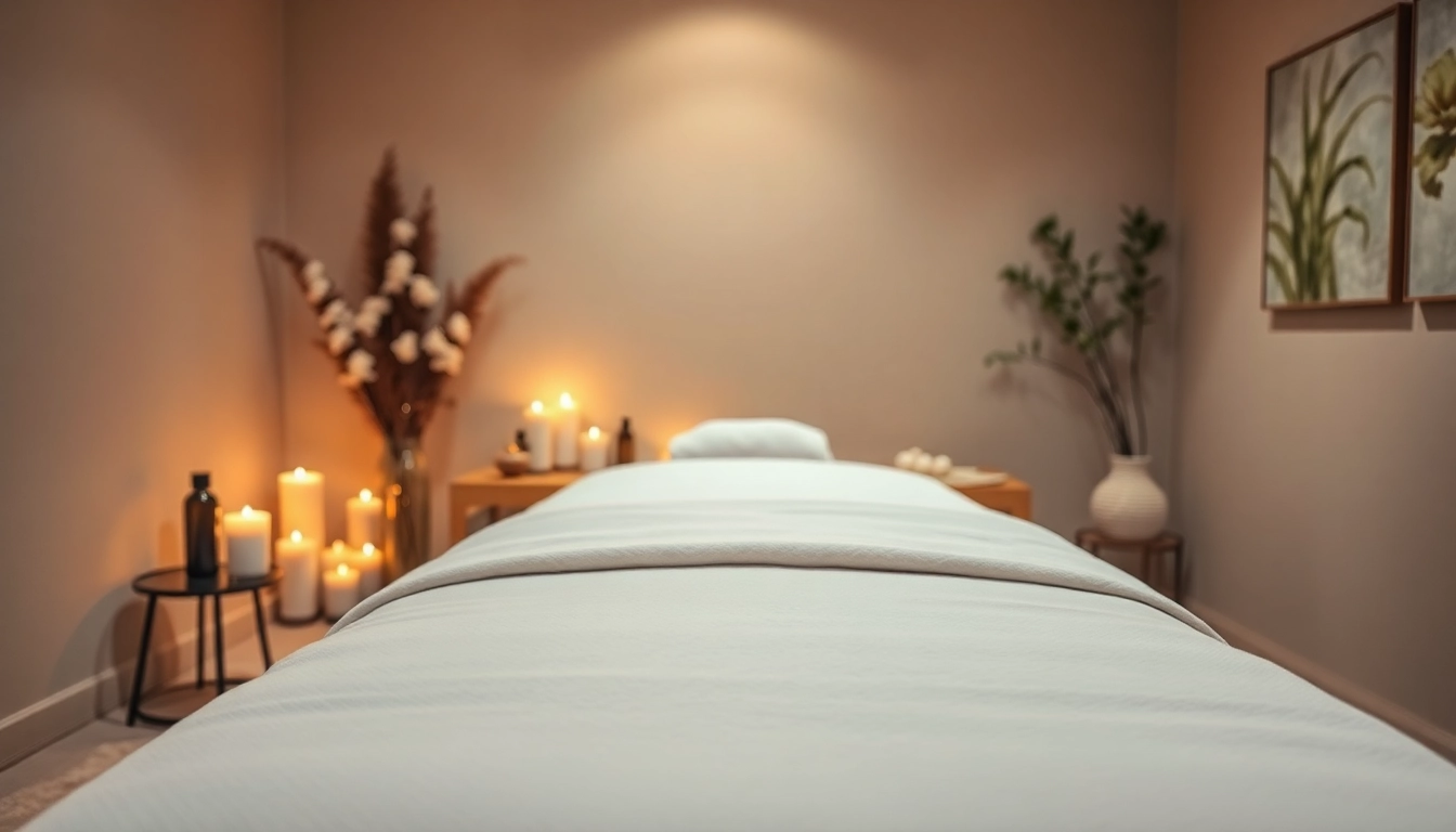 Experience deluxe 출장안마 in a tranquil massage room with ambient lighting and soothing decor.
