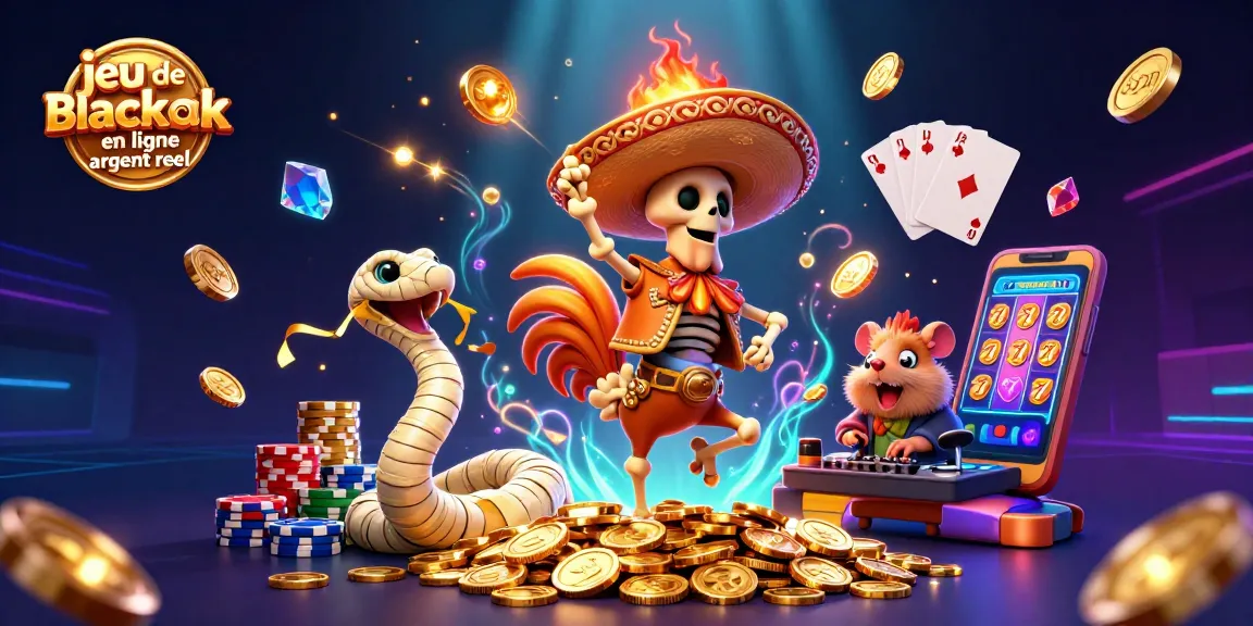 Gagnez au jeu de blackjack en ligne argent réel avec une scène dynamique remplie de joyaux et de pièces d'or.