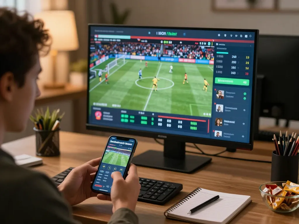 Person using bookmakers stranieri app on smartphone for sports betting at home, capturing excitement and strategy.