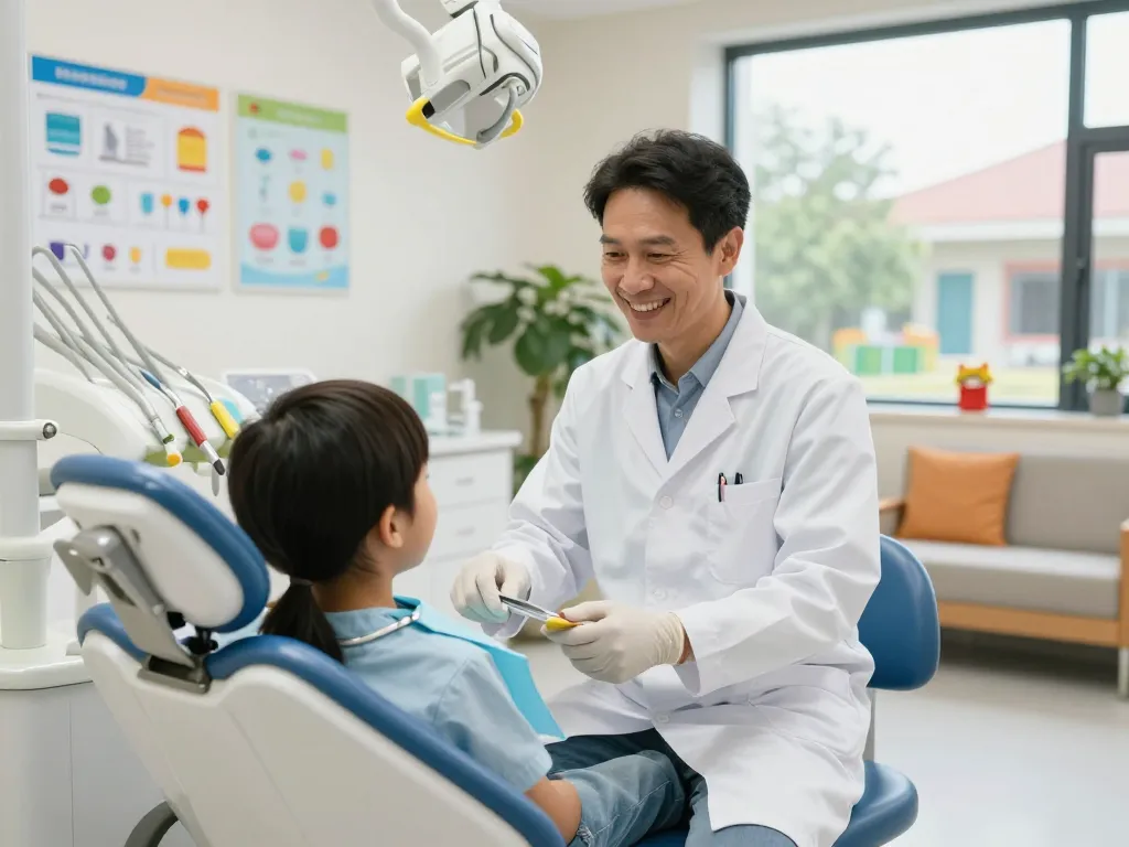Discover quality dental care at https://kaizendental.com.my/ with a friendly dentist and child in a modern clinic.