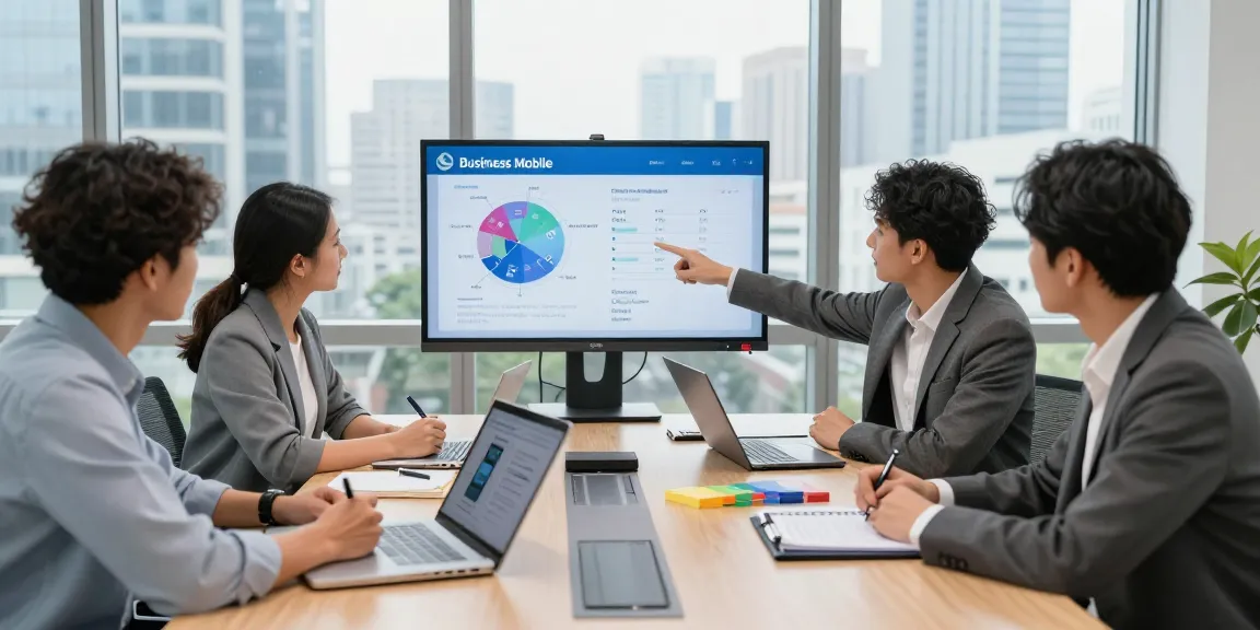 Compare business mobile deals UK in a modern office setting with a team reviewing mobile plans.