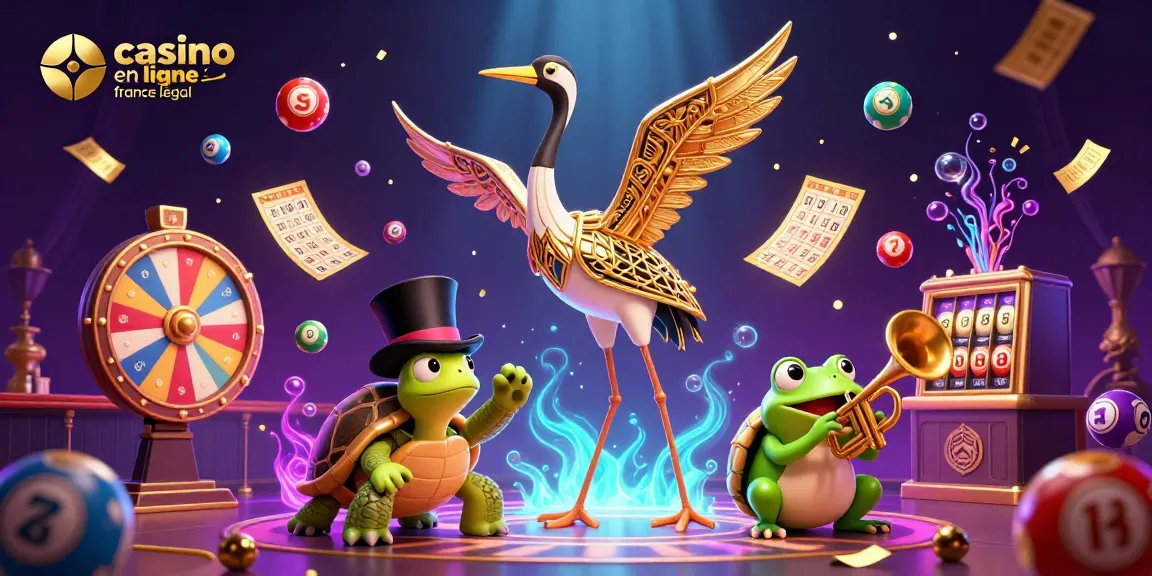 Jouez avec des numéros colorés dans un casino en ligne France légal aux côtés d'un crane art déco et d'un turtle élégant