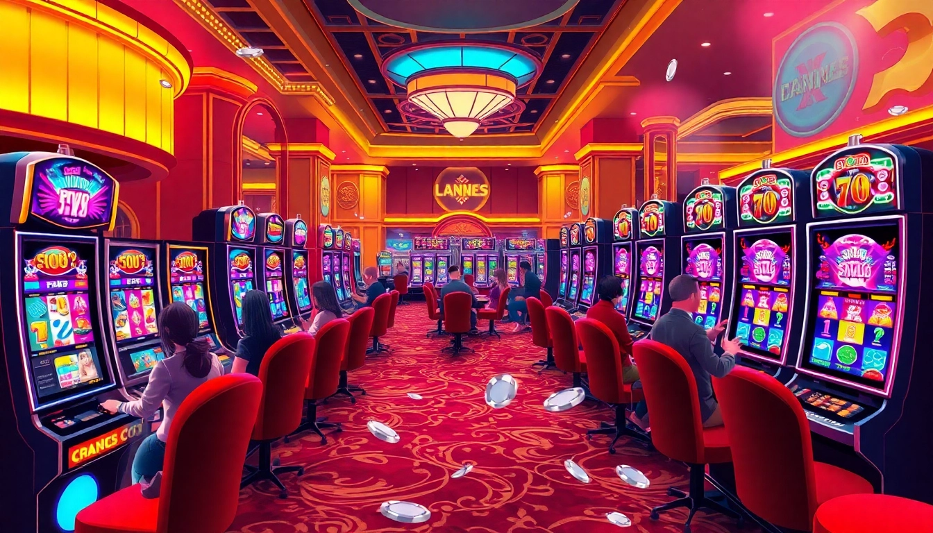 Engage with PG slot gaming at an upscale casino scene filled with vibrant slot machines and players.