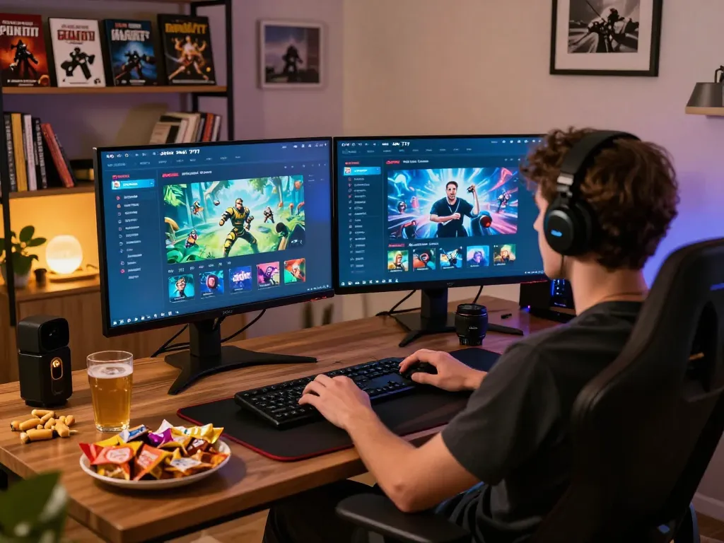 Enjoying Apk Slot 777 on a cozy home gaming setup with vibrant gaming atmosphere.