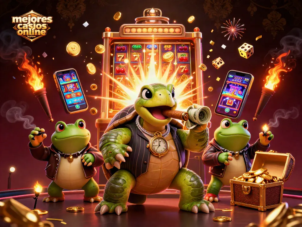 Juega en los mejores casinos online en España con esta ilustración de un casino vibrante y lleno de vida.