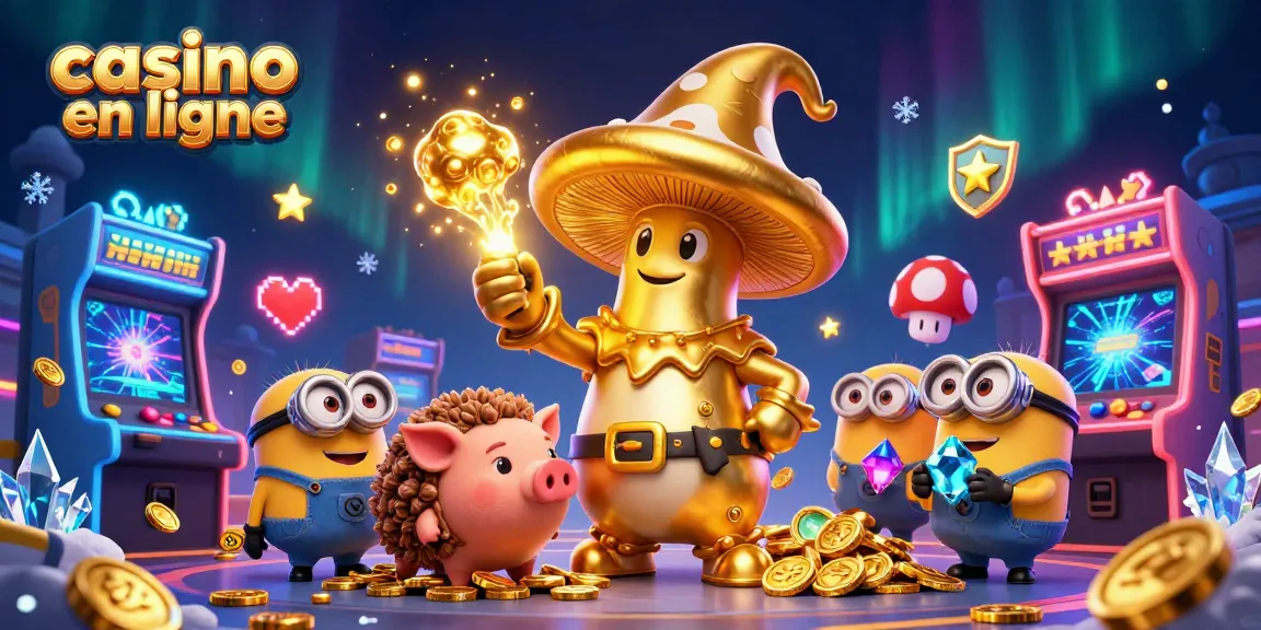 Visualisez un casino en ligne rempli de magie, avec un champignon sorcier doré et un cochon truffier en quête de trésors.