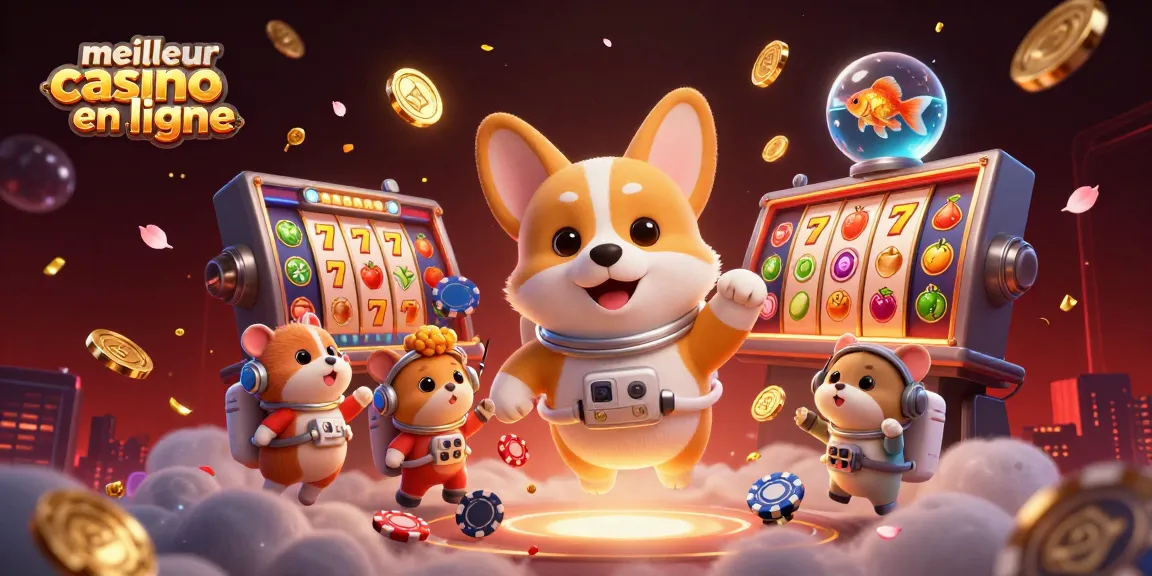 Jouer au meilleur casino en ligne avec un corgi astronaute, des jetons et des éléments de jeu 3D flottants.