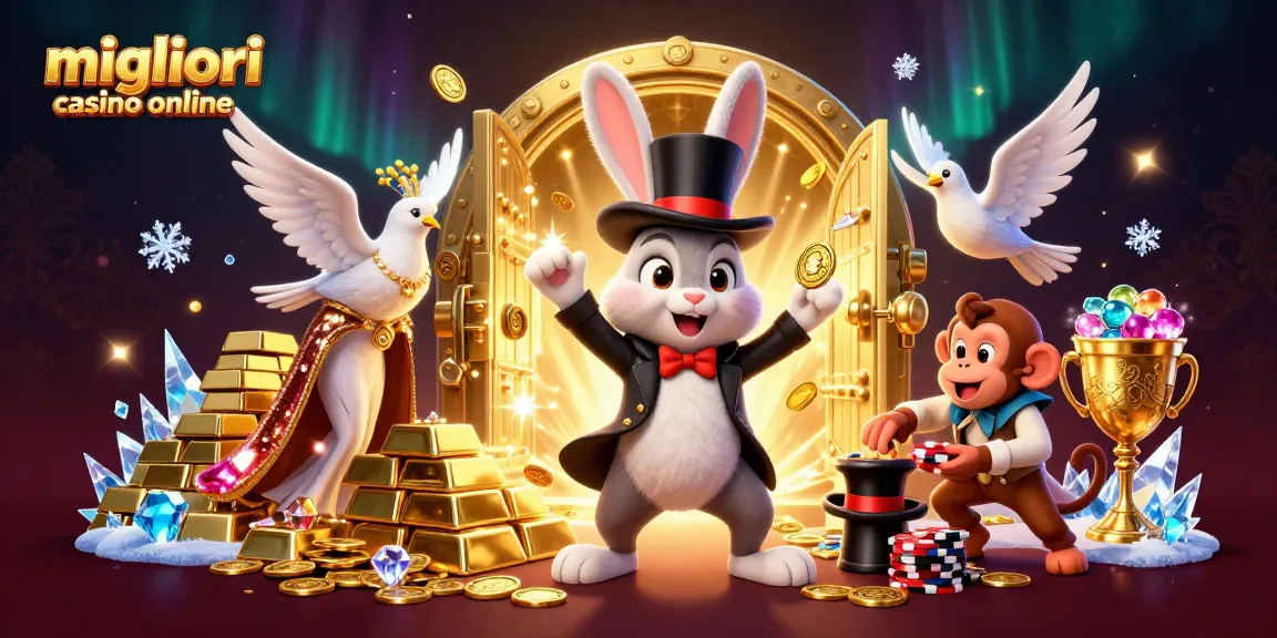 Migliori casino online: vivi la magia dei giochi d'azzardo con il coniglio mago mentre distribuisce monete d'oro.