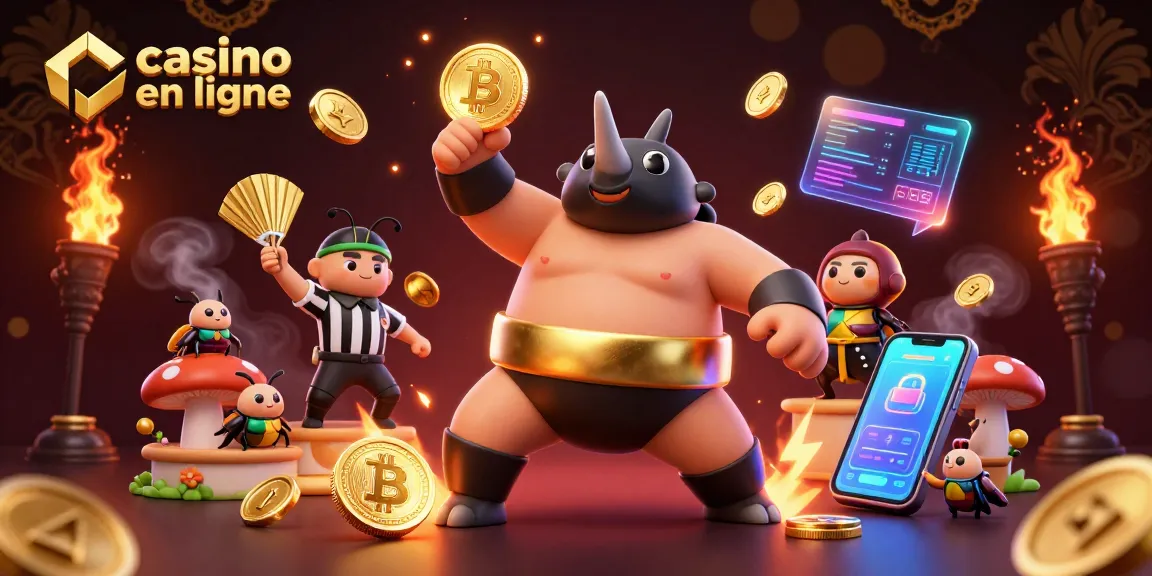 Casino en ligne illustré par des personnages en 3D dans une scène dynamique de jeu.