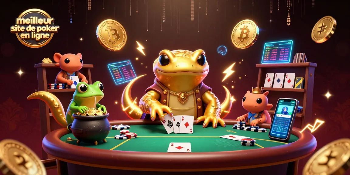 Jouez au meilleur site de poker en ligne avec une scène dynamique de personnages de poker cartoon.
