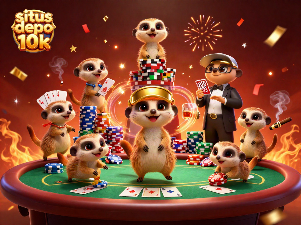 Engage in the excitement at situs depo 10k with cartoon meerkats operating a vibrant casino.