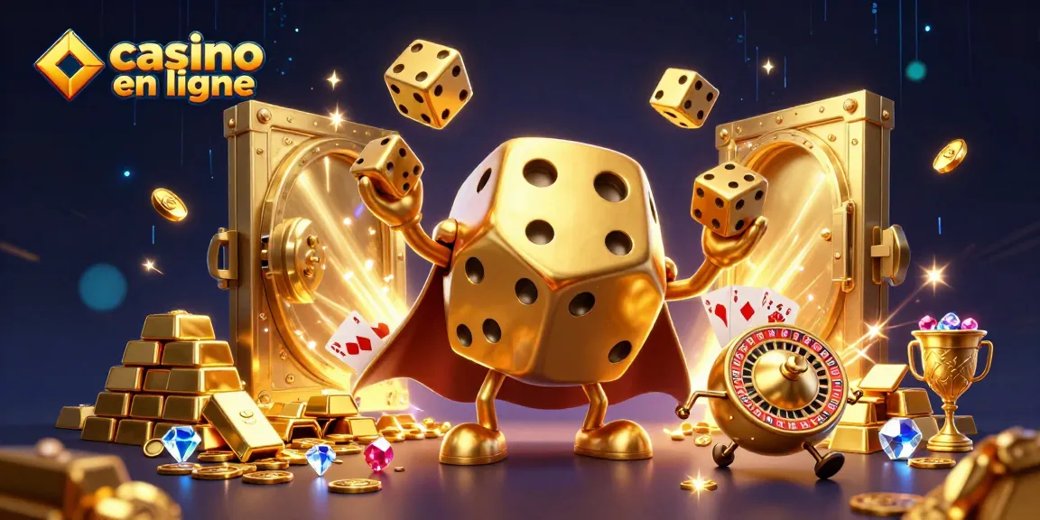 Gagnez en jouant au casino en ligne avec un golem de dés dorés et des trésors étincelants.