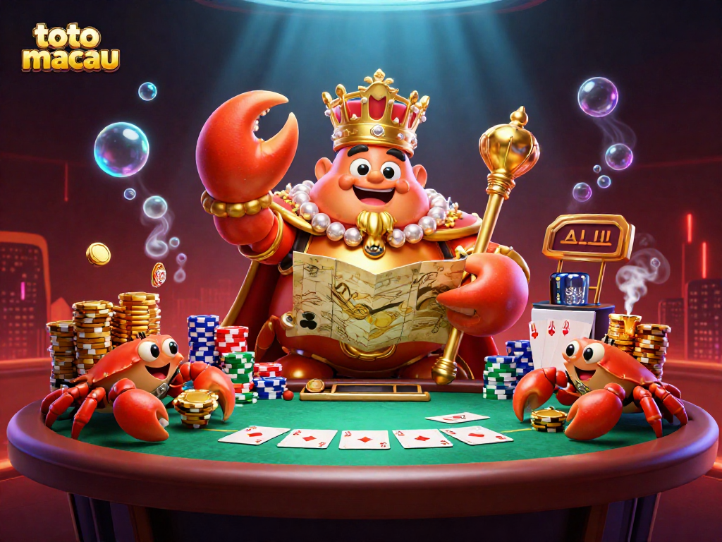 Experience thrilling gameplay at toto macau with a vibrant scene featuring a golden crab emperor and poker elements.