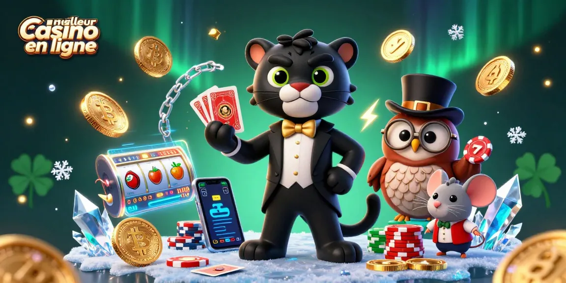 Jouer au meilleur casino en ligne avec une panthère, une chouette et une souris autour de jetons et de cartes.