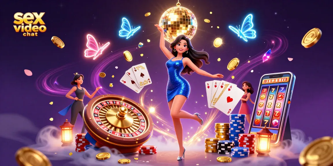 Engage in sex video chat surrounded by vibrant casino elements and neon energy.