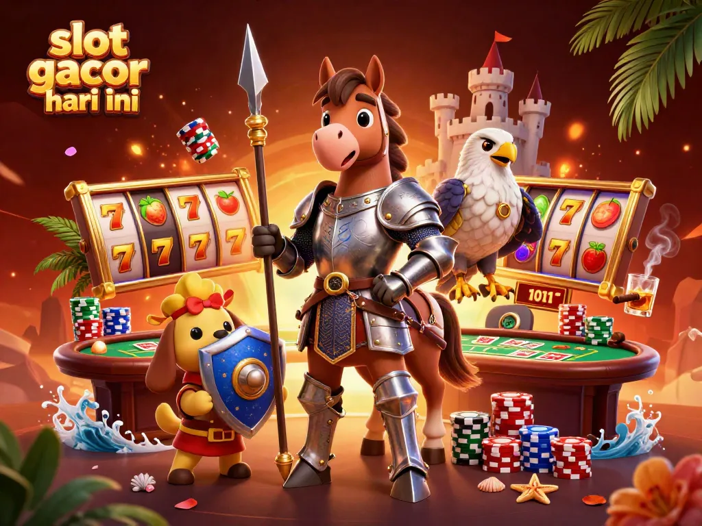 Engage with slot gacor hari ini through an epic gaming scene of knights and riches in a vibrant casino.