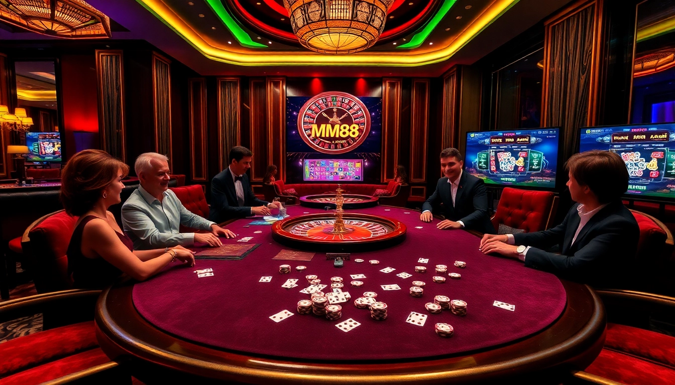 Engage in thrilling poker with stunning visuals of MM88's luxurious casino setup.
