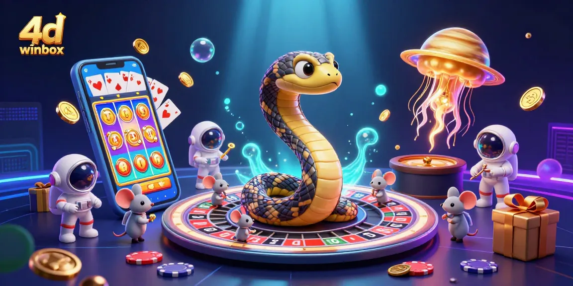 Experience thrilling 4D Winbox lottery excitement with astronaut mice betting in a cosmic casino.