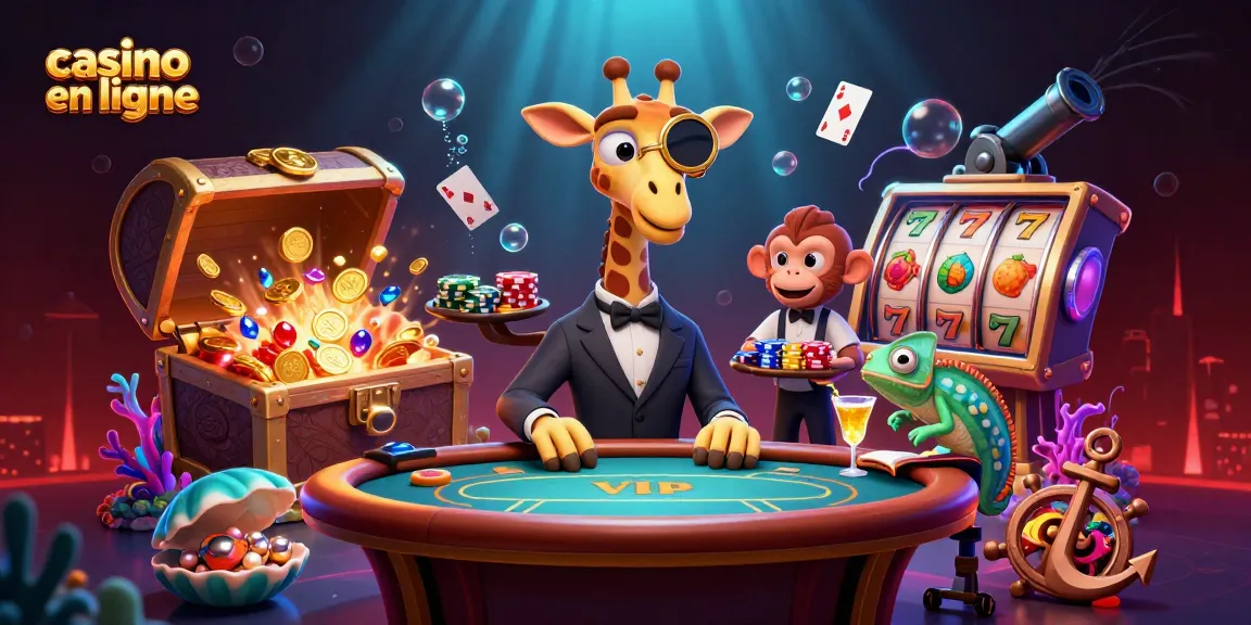 Playez dans un casino en ligne avec une ambiance animée où une girafe élégante joue à la table de poker.