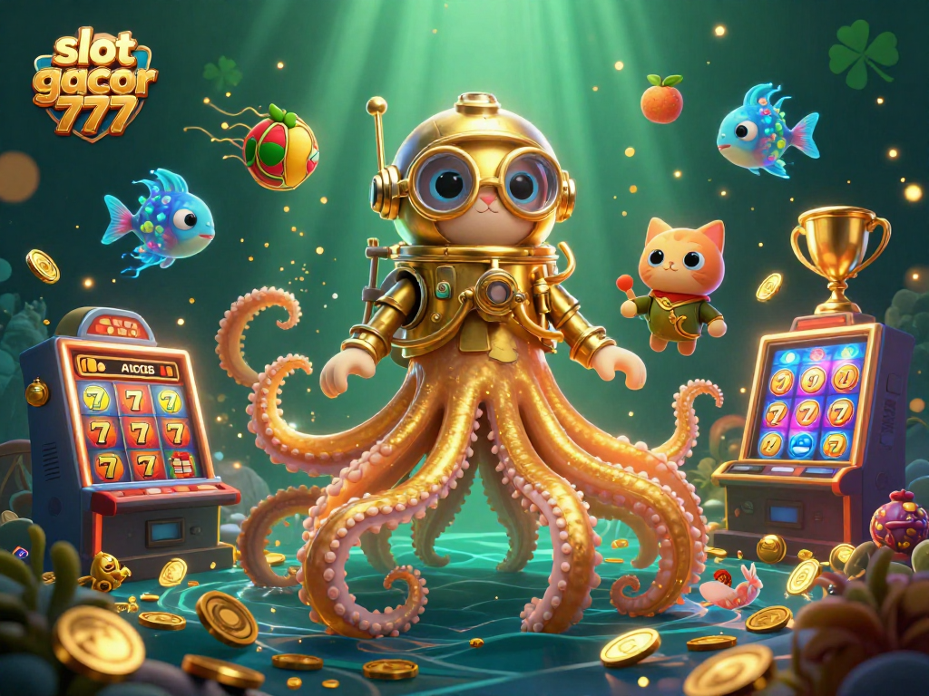 Spin the reels with slot gacor 777 in this vibrant casino-themed illustration