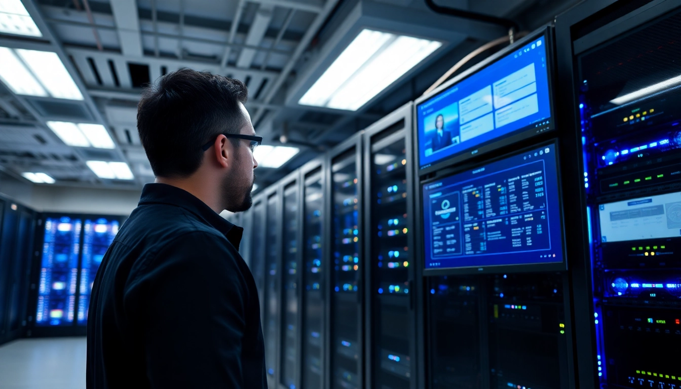 Highlighting the Best MSP for virtualization and storage, a technician monitors high-tech servers in a data center.