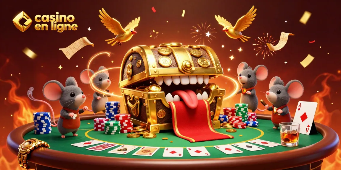 Illustration de casino en ligne avec un coffre au trésor luttant pour attirer l'attention des joueurs.