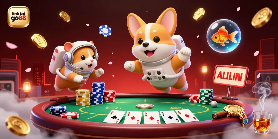 Engage in the fun of link tải go88 with 3D illustrations of a corgi astronaut in a floating casino.