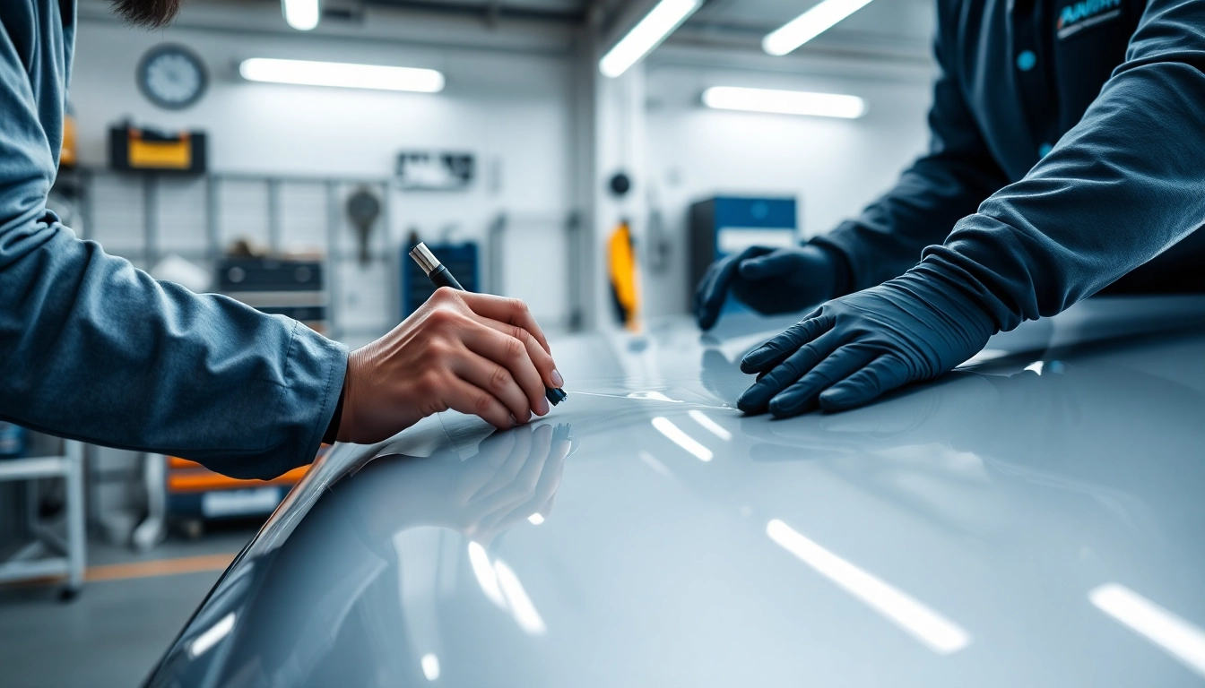 Applying PPF winter road salt protection with precision on a luxury sedan to ensure optimal protection.