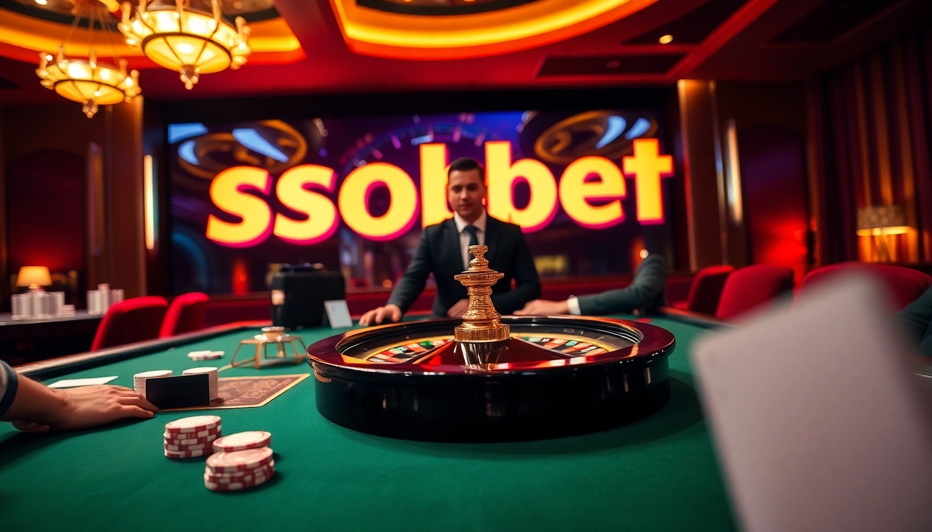 Sbobet players engaging in an exciting online casino game with professional dealers and vibrant colors.
