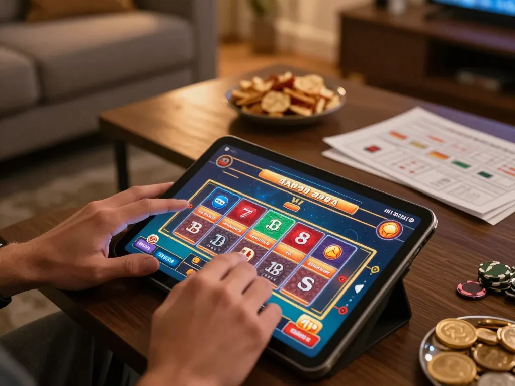 Playing exciting games at casino stranieri che accettano italiani on a tablet in a cozy home setup.