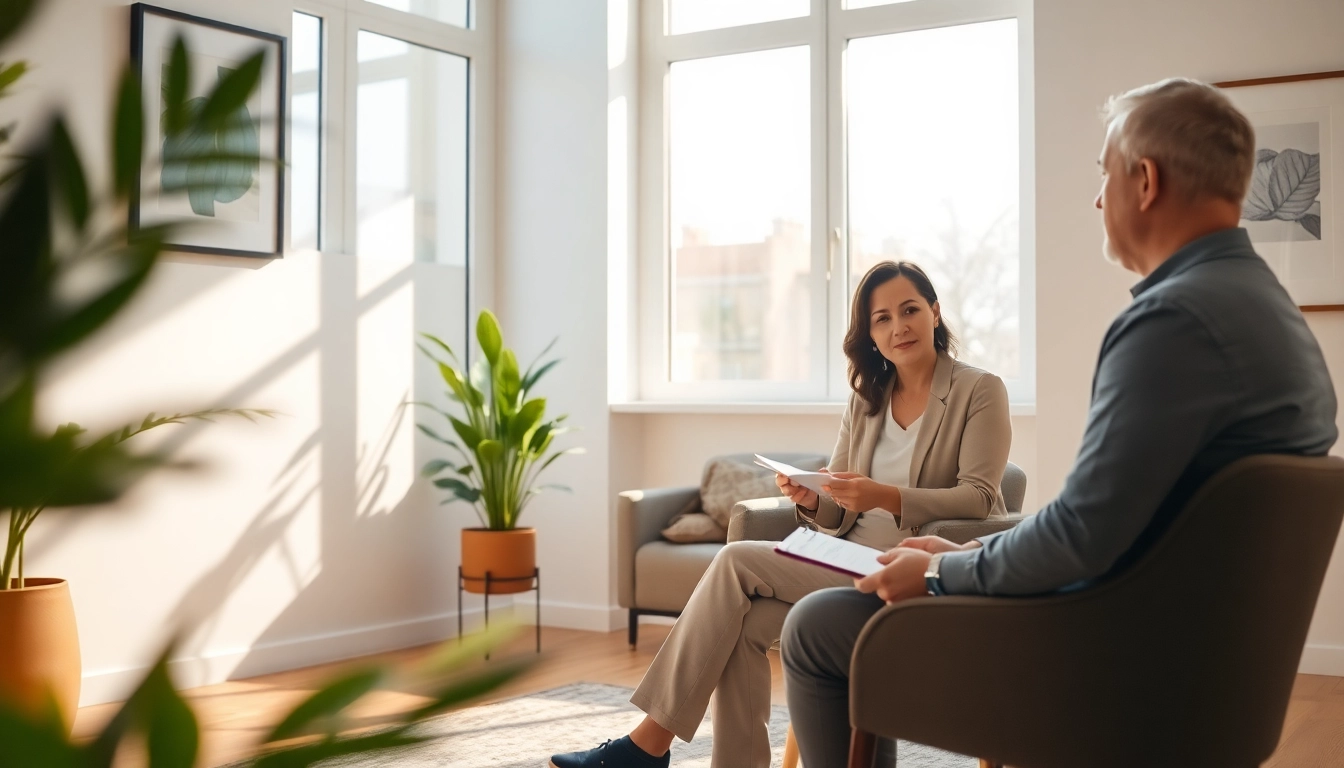 Understanding depression symptoms in a serene therapy session with an empathic therapist.