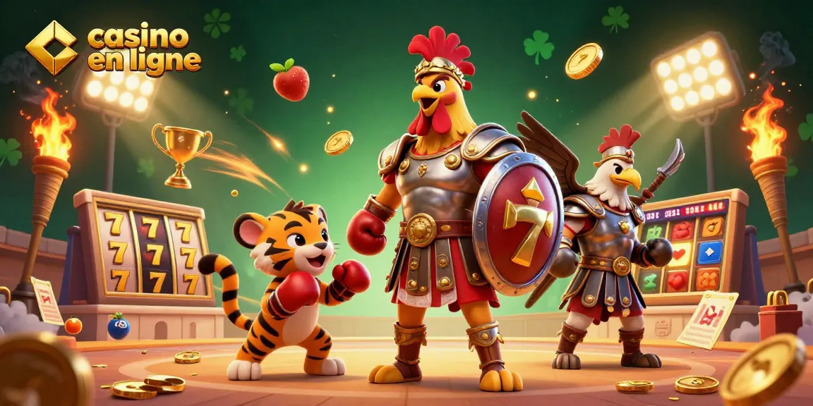 Jouez au casino en ligne avec une illustration 3D de personnages en action.