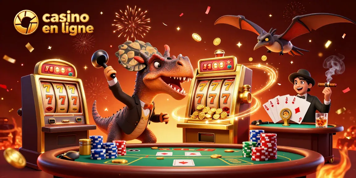 La scène dynamique d'un casino en ligne montrant un pachycéphalosaure interagissant avec une machine à sous.