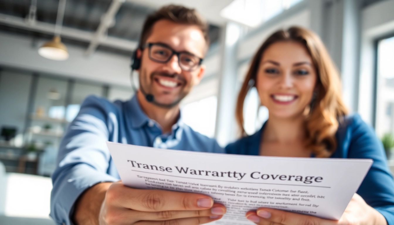 Customer service representative explaining transparent warranty coverage features to a client.