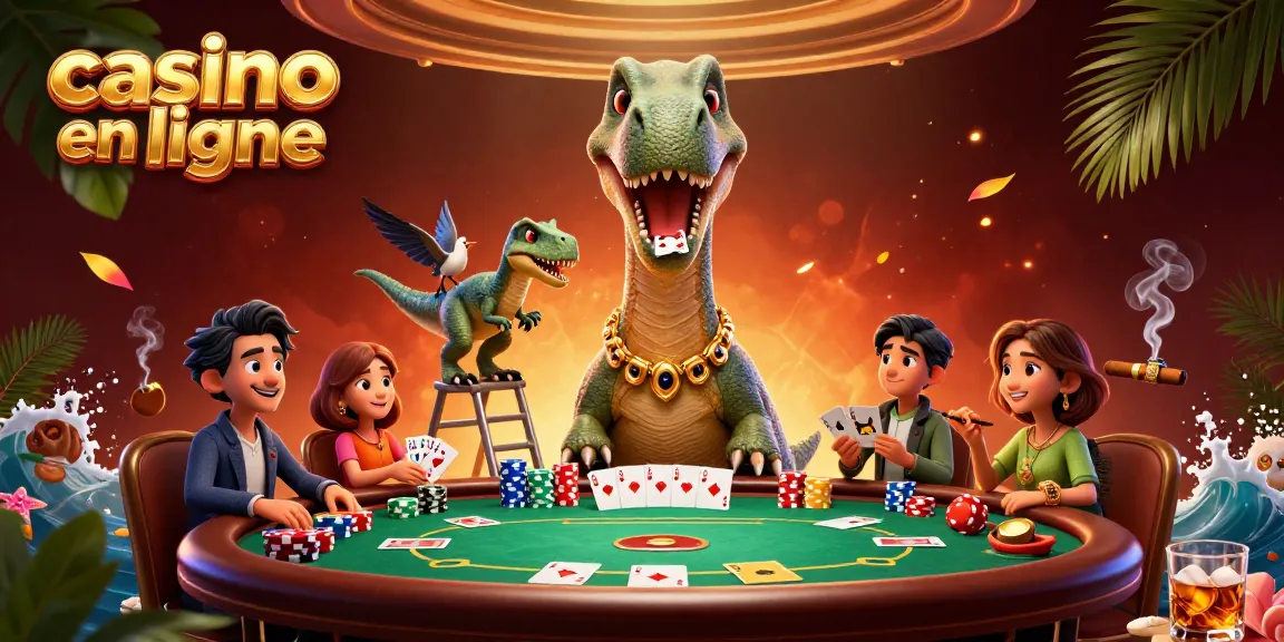 Profitez du poker en ligne avec une illustration animée captivante de casino en ligne.