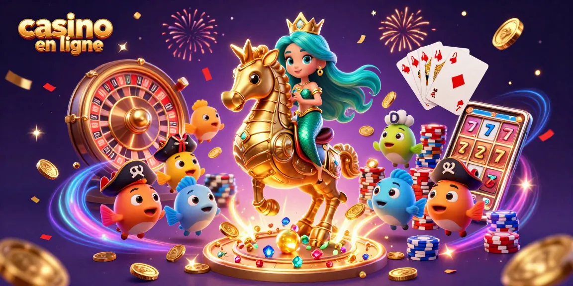 Une scène animée captivante de casino en ligne avec une princesse sirène et ses alliés au milieu d'éléments de jeu.
