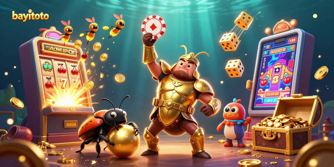 Experience bayitoto's thrilling jackpot fun in an ultra-detailed casino scene with vibrant characters.